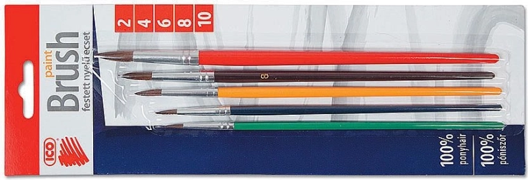 Set de pinceaux ronds ICO 2–10, manches en bois colorés