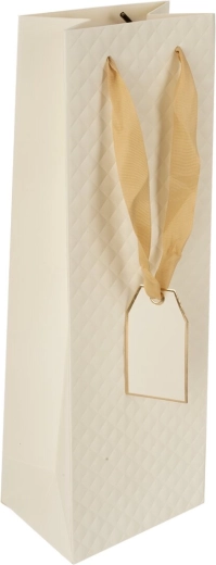 Sac cadeau en papier pour bouteille de vin motif quilt beige 12 × 9 × 35 cm