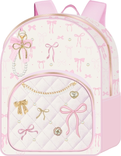 Sac à dos Deluxe avec motif de nœuds blanc et rose