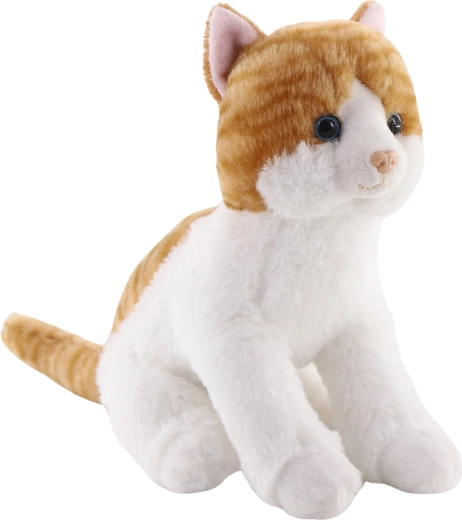 Chat en peluche roux et blanc assis 20 cm