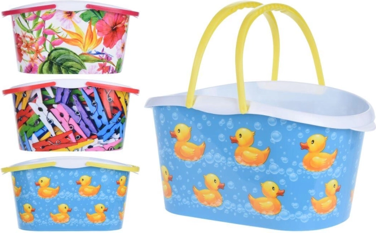 Panier à pinces à linge ovale 28 × 10 × 15 cm, plastique, mélange de décors