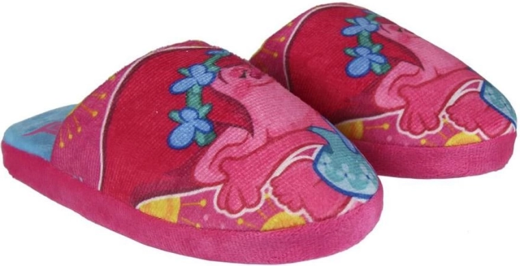 Chaussons d’intérieur roses pour enfants Trolls avec semelle antidérapante