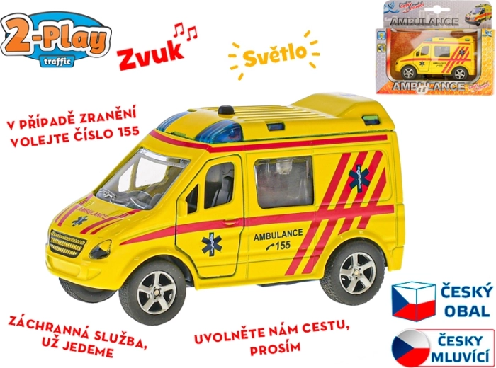 Ambulance 2-Play Traffic 11 cm, en métal, retour à friction, annonces tchèques et lumières