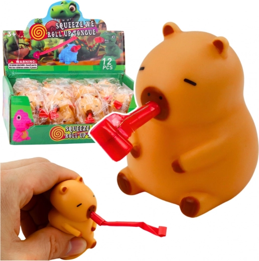 Gniotek antistress capybara avec trompette télescopique et sifflet 7 cm – figurine marron