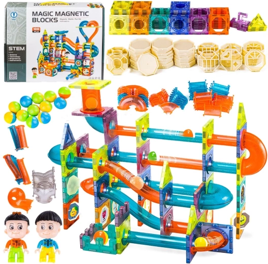 Jeu de construction magnétique avec circuit à billes – 188 pièces
