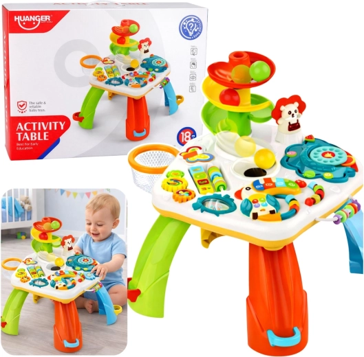 Table éducative interactive avec petit piano, toboggan à balles et effets lumineux