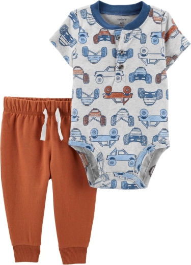 Ensemble Carter’s 2 pièces pour garçons – body à manches courtes et pantalon de survêtement Brown Cars Henley (6 m)