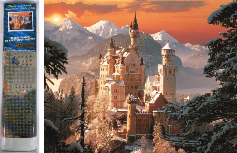 Broderie diamant NORIMPEX – Neuschwanstein en hiver 30 × 40 cm