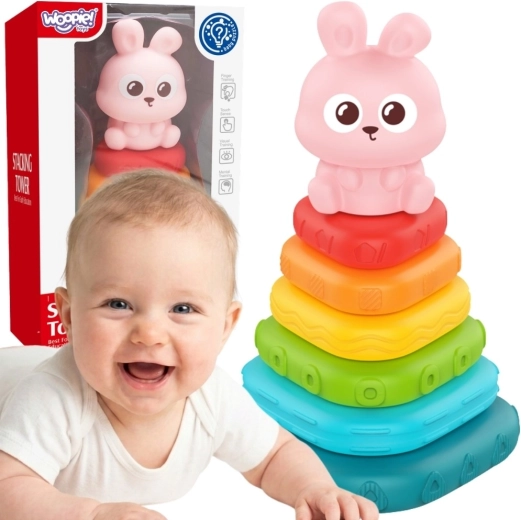 Pyramide sensorielle WOOPIE bébé lapin – tour à empiler 6m+