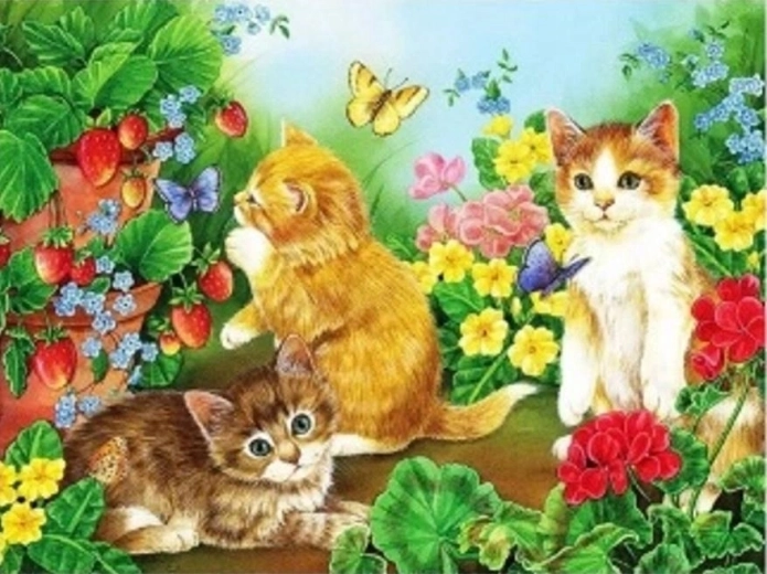 Peinture diamant – chats et papillons 30 × 40 cm