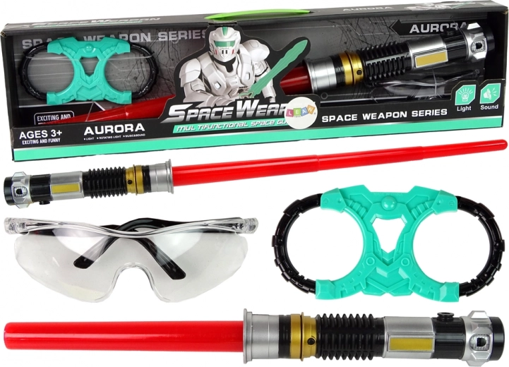 Coffret cosmique : sabre lumineux à l’éclat turquoise et lunettes de protection avec son