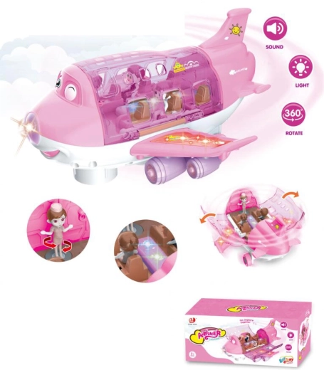 Avion interactif pliable rose avec poupées