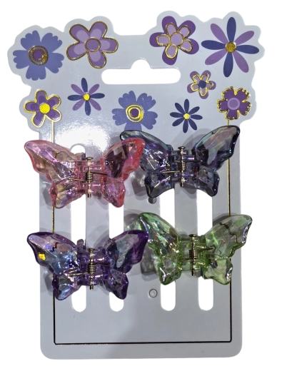 PINK pinces à cheveux holographiques papillon - 4 pcs