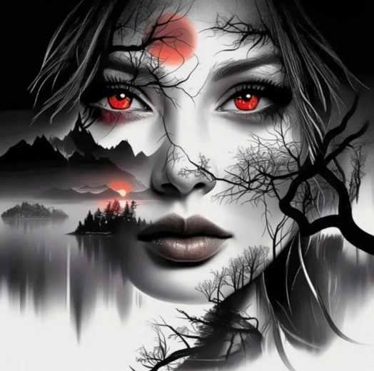 Peinture au diamant – femme aux yeux rouges 30 × 40 cm