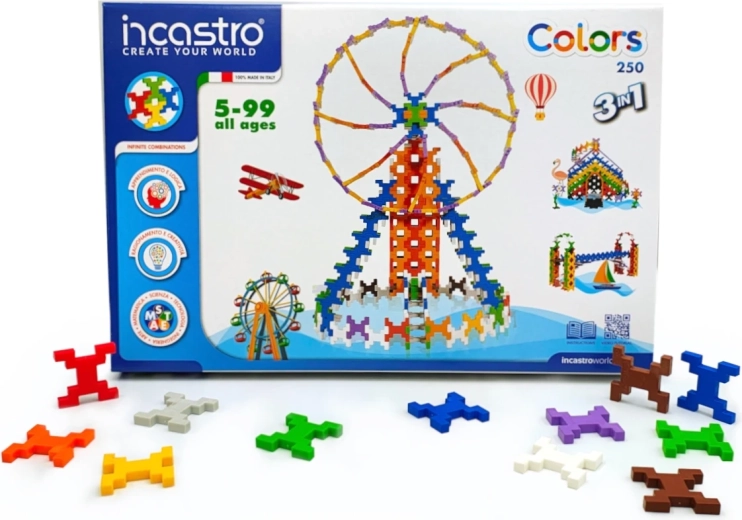 Jeu de construction INCASTRO Colors 3-en-1, 250 pièces