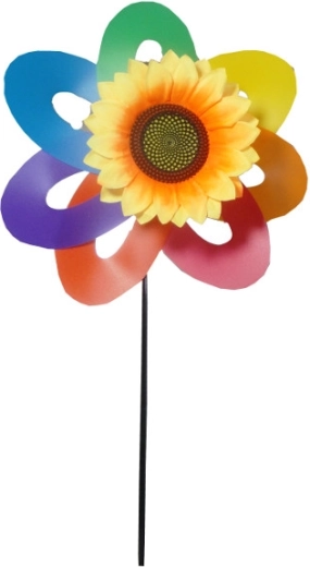 Moulin à vent coloré en forme de tournesol sur tige en plastique