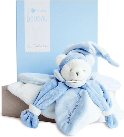 Coffret cadeau Doudou – doudou ours bleu en peluche 24 cm