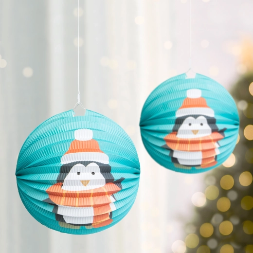 Lampion en papier de Noël avec pingouin, 25 cm