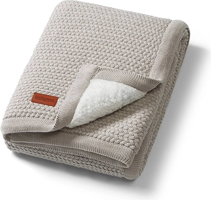 Couverture en coton Babyono avec doublure en polaire sherpa 75 × 100 cm grise