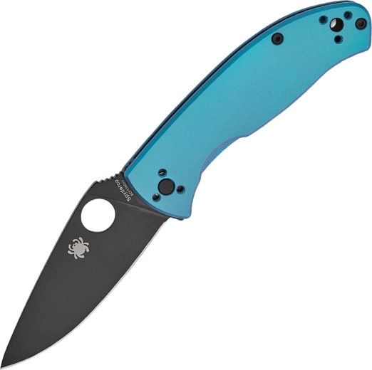 Couteau pliant Spyderco Tenacious Blue, manche en titane, lame noire 8,5 cm