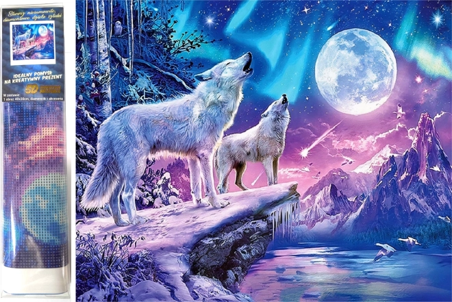 Peinture diamant loups sous la pleine lune 30 × 40 cm