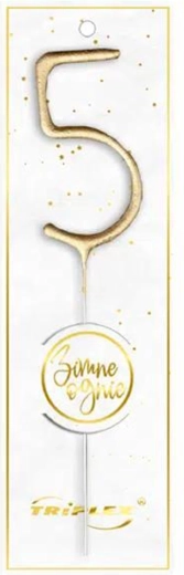 Cierge magique numéro 5 doré 16,5 cm