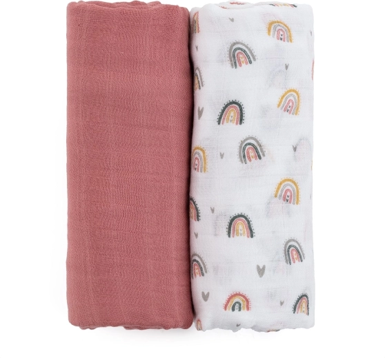 Petite&Mars couverture en mousseline de bambou 2 pcs misty rose rainbow 120 × 120 cm