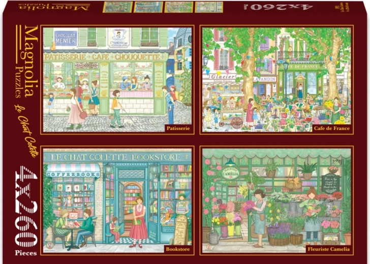 Puzzle Magnolia pâtisserie, café, librairie et fleuriste (4×260 pièces)