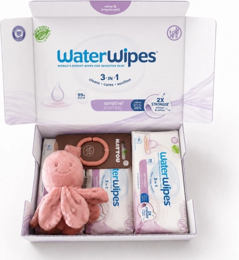 WaterWipes Soothing Clean 3v1 lingettes humides 4×60 pcs (240 pcs) + pieuvre vibrante Nattou offerte