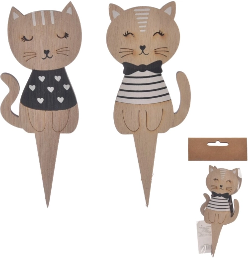 Pique décoratif en bois motif chat CAT beige (2 pcs)