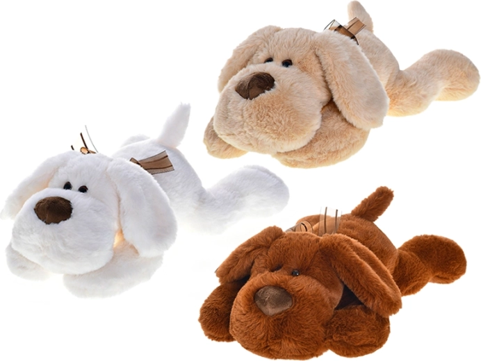 Chien en peluche allongé 40 cm avec nœud