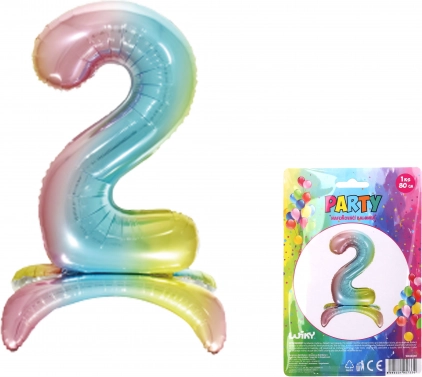 Ballon en feuille gonflable chiffre 2 arc-en-ciel 80 cm