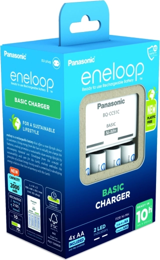 Chargeur Panasonic Eneloop EKO BQ-CC51 + piles rechargeables AAA (4 pcs)