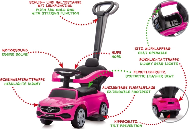 Porteur enfant Mercedes-Benz C-Class 3 en 1 rose