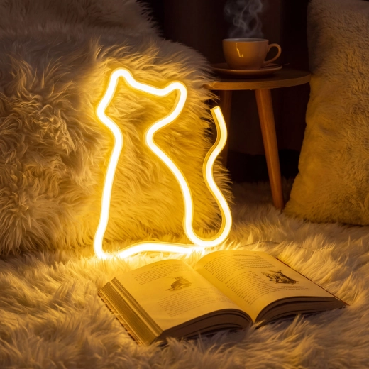 Lampe LED néon chat avec lumière blanche chaude