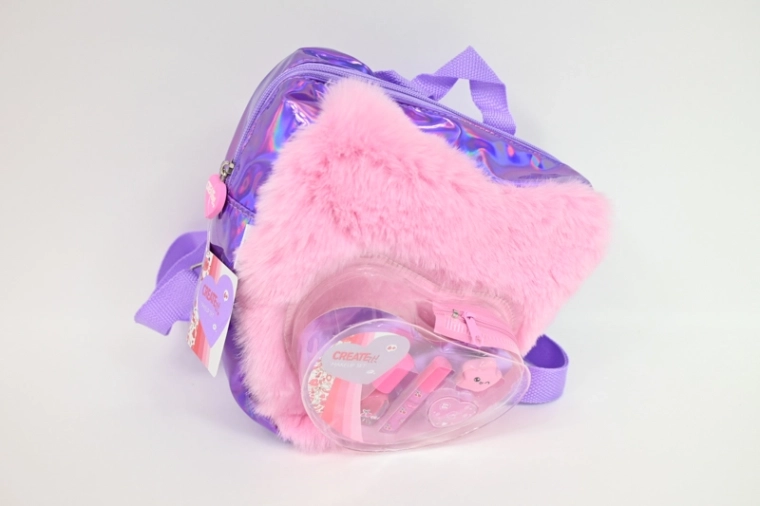 Create it! set de maquillage dans un sac à dos en peluche cœur rose