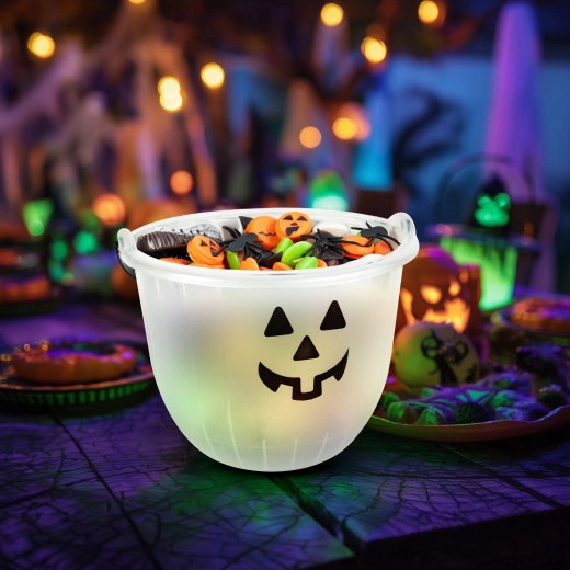 Seau décoratif d’Halloween avec motif de citrouille ou de fantôme - 1 pièce