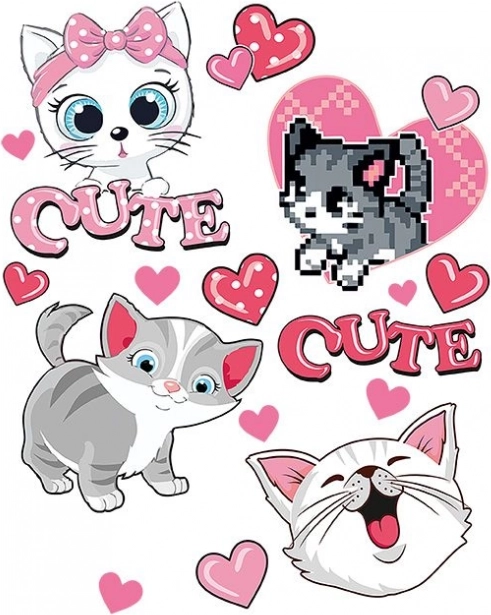 Autocollants thermocollants chatons mignons – grande planche 20 × 30 cm