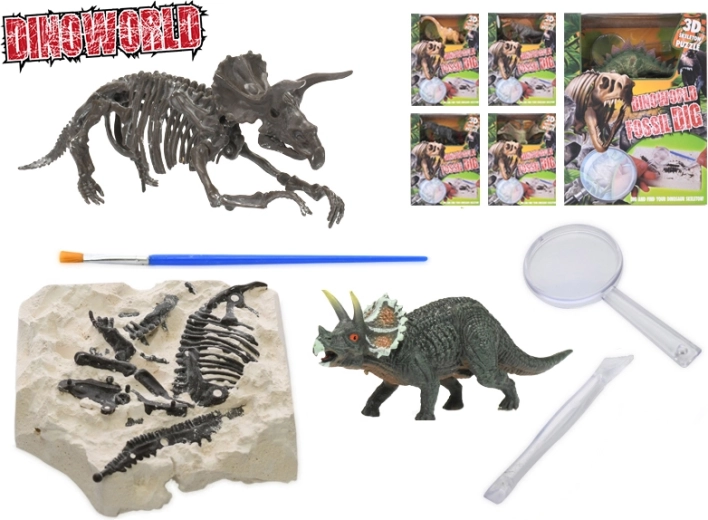 Dinoworld dinosaure 12 cm avec fossile en plâtre – kit paléontologique pour enfants