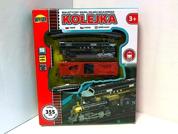 Circuit de train pour enfants avec locomotive et wagon de marchandises 355 cm