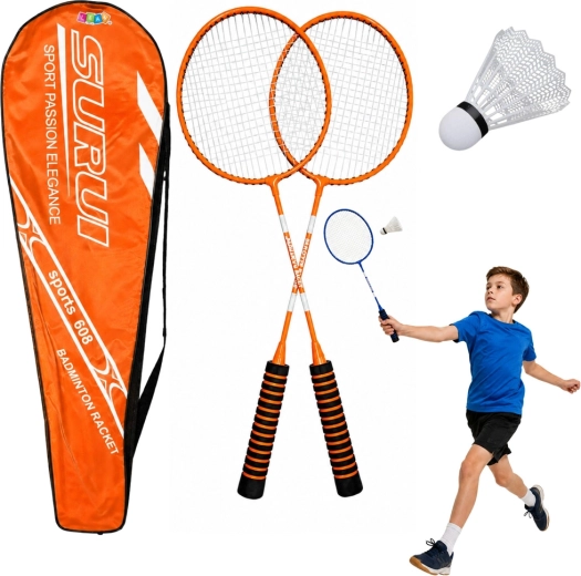 Set de badminton avec 2 raquettes, volant et sac – orange