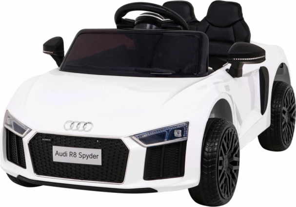 Voiture électrique pour enfants Audi R8 Spyder, blanche, roues EVA, télécommande, LED et MP3