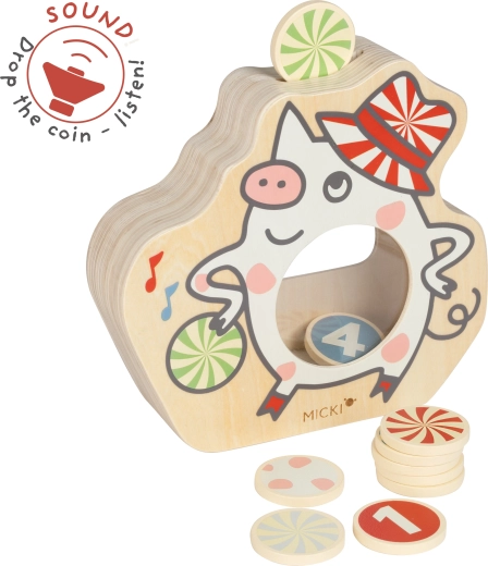 Tirelire interactive en bois en forme de cochon Micki