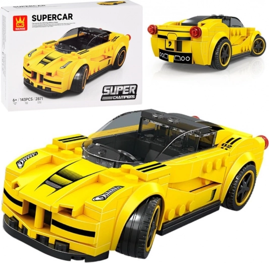 Jeu de construction technique voiture de sport jaune, 143 pièces avec autocollants