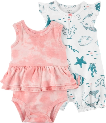 Ensemble d’été 2 pièces Carter’s pour fille – body sans manches et barboteuse à manches courtes Ivory Ocean