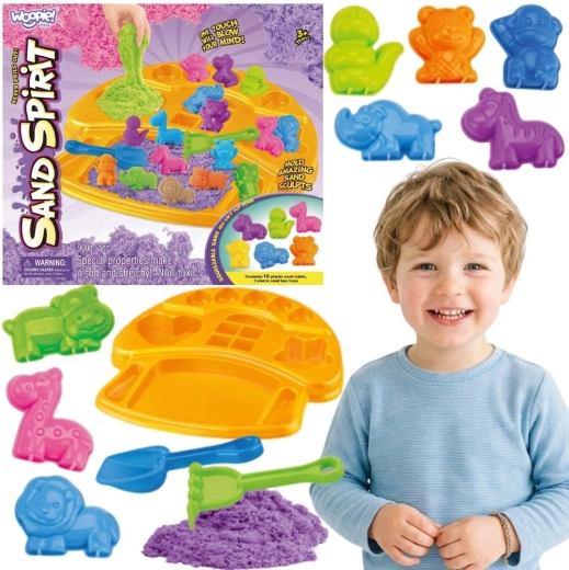 Coffret de sable cinétique Woopie avec moules d’animaux et plateau