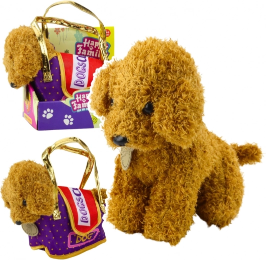 Caniche en peluche dans un sac à fermeture velcro – animal de compagnie beige clair