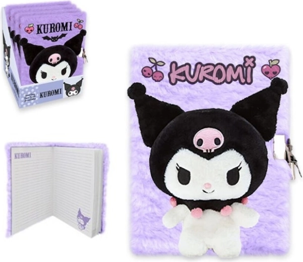 Carnet 3D en peluche A5 KUROMI avec fermeture éclair