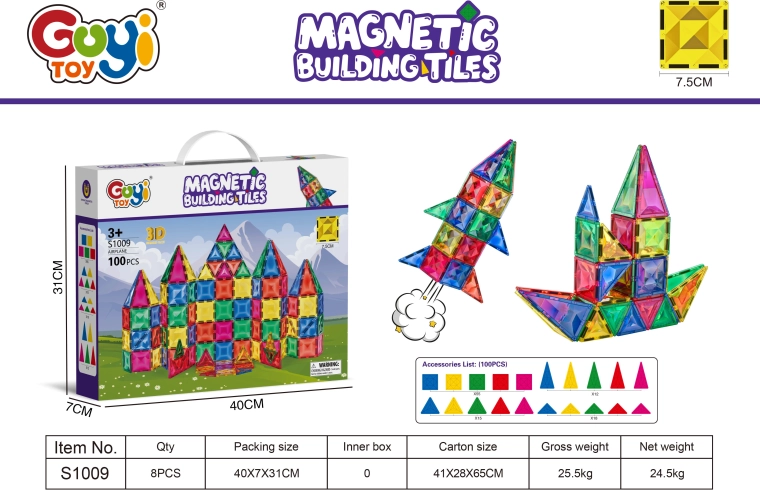 Kit de construction magnétique de 100 pièces