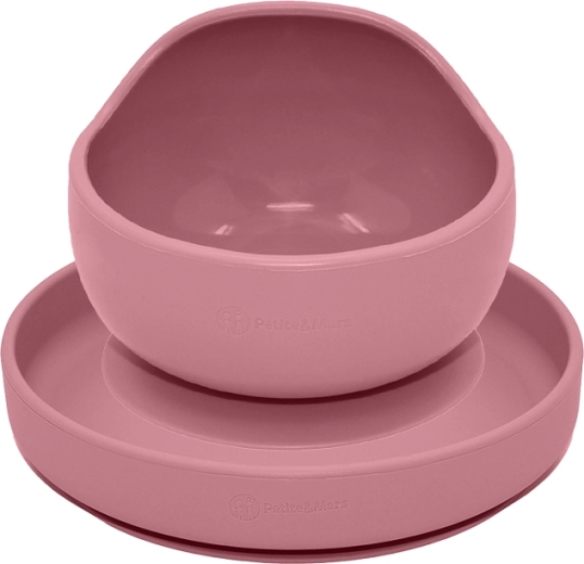 Petite&Mars set de repas en silicone Take&match, assiette et bol, rose poudré, 2 pcs (6 m+)